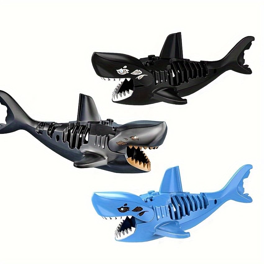 TOOUEE3 Pcs/Set Ghost Shark Building Blocks Sea Animals Model Figures Set with Blue/Black/Gray Shark for Adults Fans Collection City Animal Building Bricks Figures Compatible with Major Block