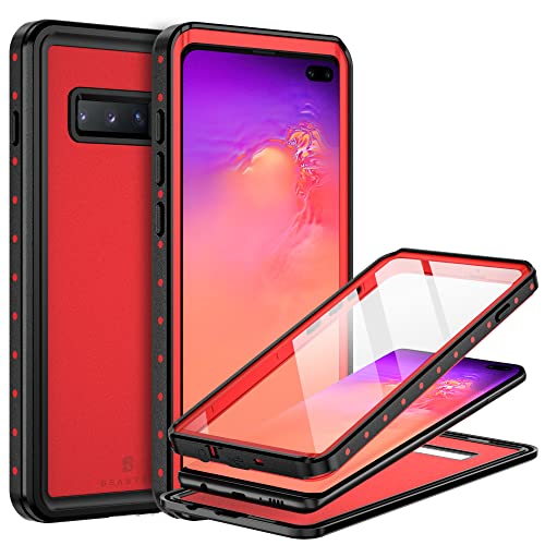 BEASTEK for Samsung Galaxy S10 Plus Waterproof Case, NRE Series, IP68 Underwater Shockproof, Full-Body Protective Cover with Built-in Screen Protector for Galaxy S10 Plus (Red)