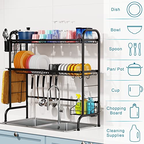 GSlife Over The Sink Dish Drying Rack Stainless Steel 2 Tier Dish Rack Above Kitchen Sink Shelf Durable Dish Drainer, Black - Image 3