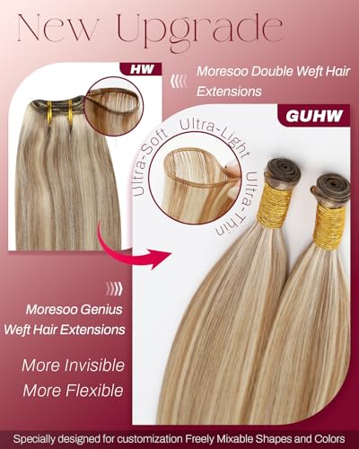 Image of Moresoo Genius Weft Hair Extensions, Highlight Brown with Blonde | Crafted with Remy human hair, 18 Inch 50g, natural movement for parties, events and creative styles