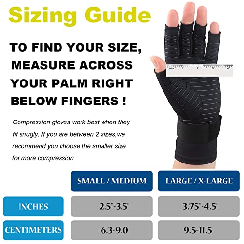 2 Pairs Pack Compression Gloves For Women Men, Copper Arthritis Gloves For Hand Pain Relief, Carpal Tunnel Wrist Support, Rheumatoid, Joint Swelling,Fingerless For Computer Typing(Small/Medium) #TOP6