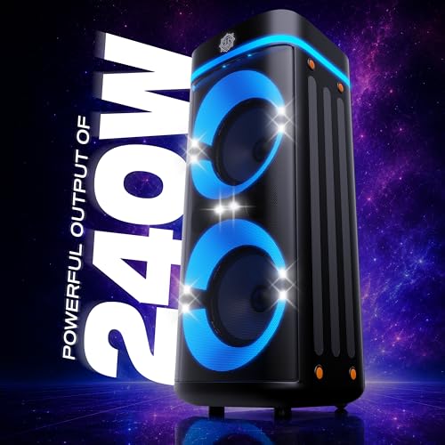 Image of DIGIMORE 240W PartyBox Speaker w /Wireless Mic | Dual 8 inch Boombox Speakers | AI Sound Boost & Deep Base Sound | RGB Lights, 10Hrs Battery & BT 5.3 /USB /TF /AUX for Parties & Gatherings (D-1382)