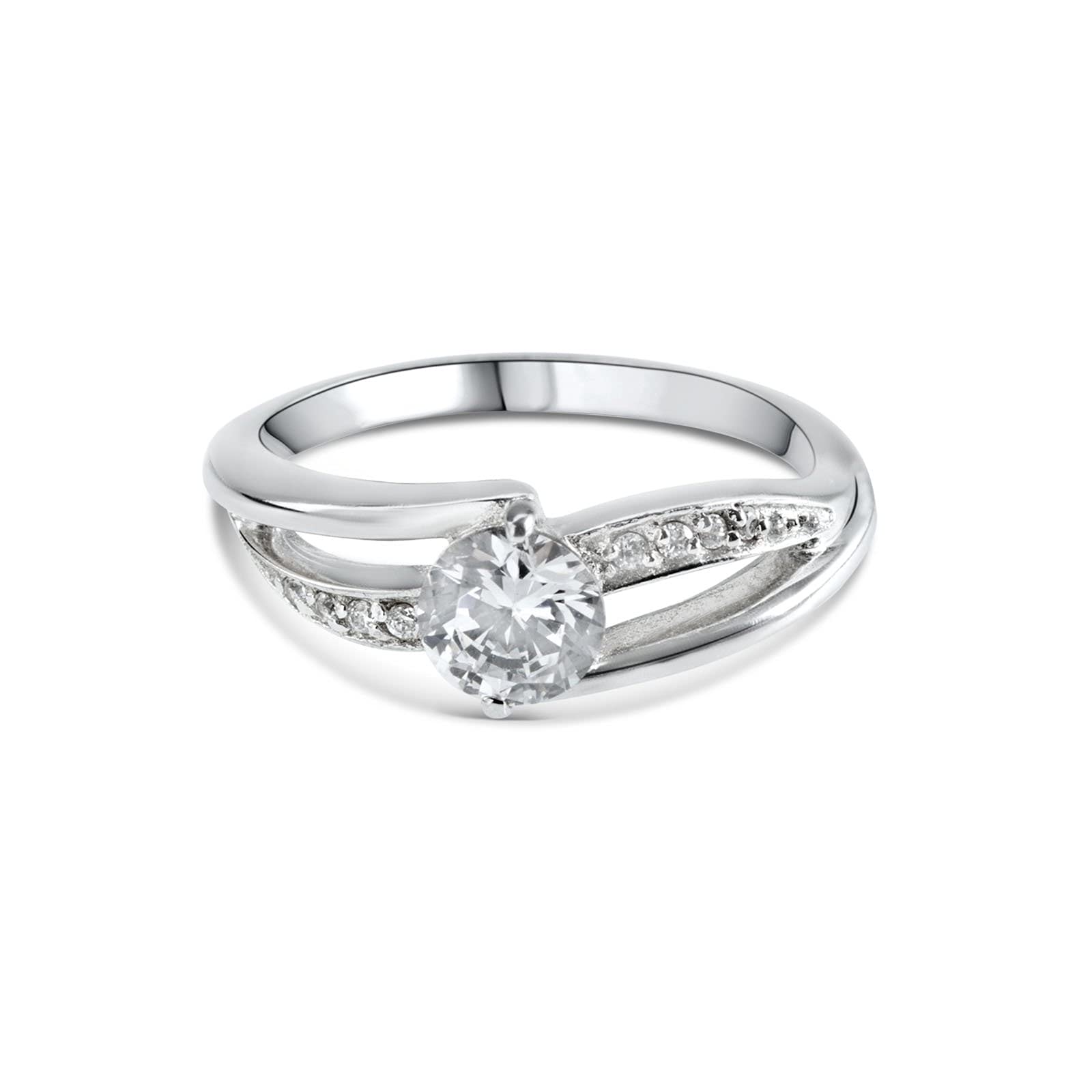 Anello Solitario contrarié Incrocio Donna Argento 925 con zirconi -