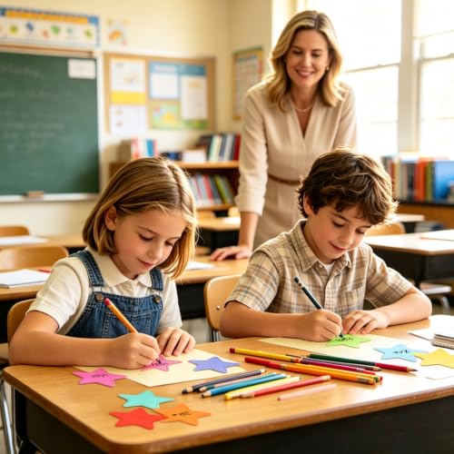Image of Vuzvuv 108Pcs 3.6 Inch Rainbow Star Cutouts for Classroom Wall Cutouts