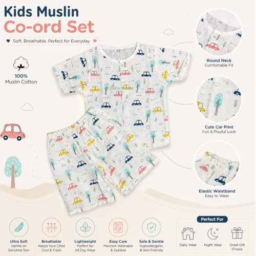 Image of Fabrify Organic Muslin Cotton Baby Top and Bottom Set, Sleepsuit Night Dress, Infant Toddler Clothing