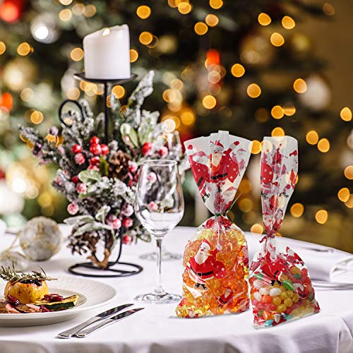 Boao 100 Pieces Christmas Cellophane Bags Santa Claus Treat Bags Christmas Clear Goodies Bags With 150 Pieces Twist Ties For Christmas Party Supplies #TOP2
