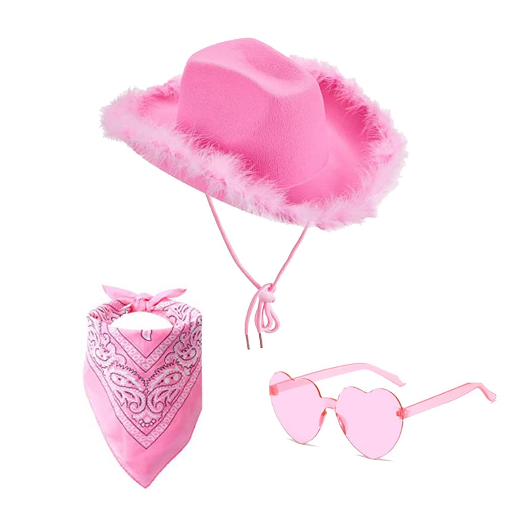 Generic Sombrero de Vaquero Rosa, Sombrero de Vaquero de Fieltro Rosa, Para Despedida de Soltera, Fiesta de Disfraces, Disfraces de Juego