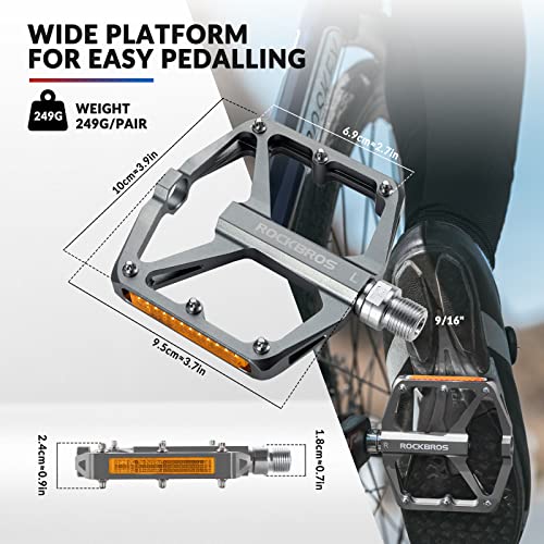 ROCKBROS Pedals Bicycle Pedals with Reflectors, Flat Bike Pedals Made of Aluminum Alloy, Anti-Slip - Image 3