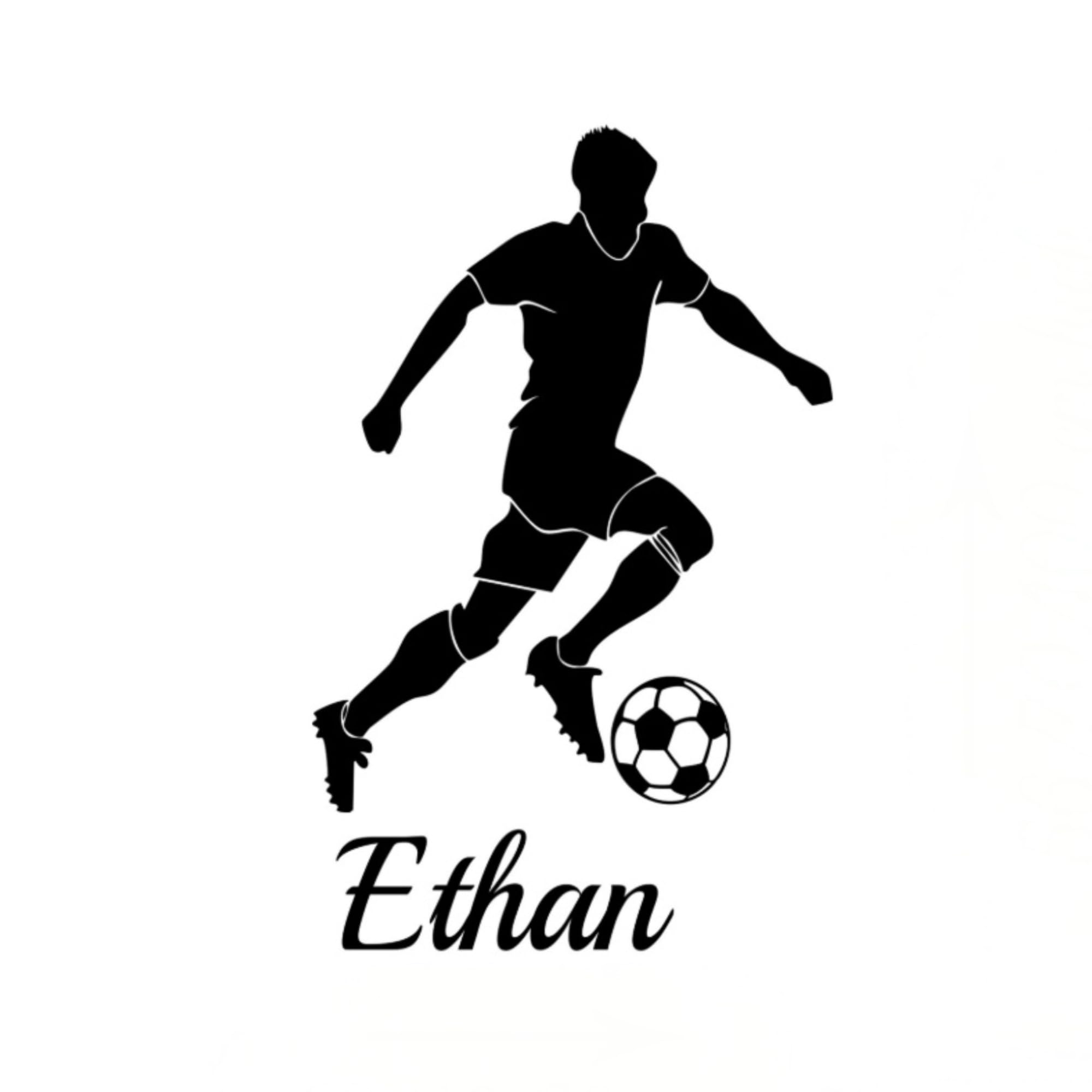 Personalised Football Player Kick Wall Sticker Decal – Custom Name Soccer Wall Art for Kids Bedroom (Male Football Figure)