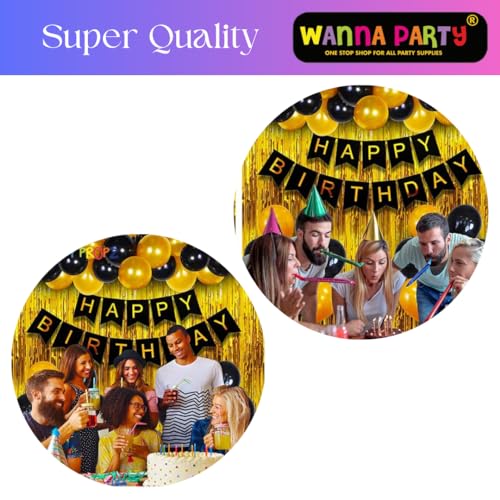 Image of Wanna Party Happy Birthday Decoration Items - Pack of 34, Birthday Decorations Kit | Black and Gold Balloons for Birthday Decoration | Birthday Decorations for Husband | Balloon Decoration Items