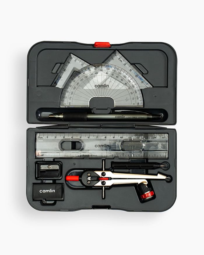 Image of Camel Scholar Pro Geometry Box - Premium 12-Piece Technical Drawing Set in Sturdy Metal Case for School & Professional Use