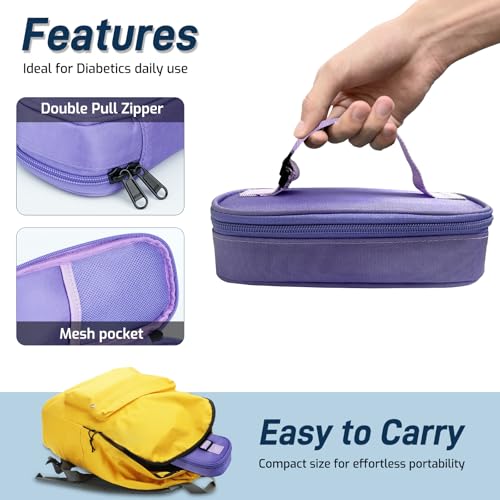 Image of Cruxer Insulin Vial Cooler Travel Case (Purple),Keep Medication Vial Cool - Portable Insulated Diabetic Medicine Travel Bag,TSA Approved,Small Bottle Storage Kit with Reusable Ice Brick Cooler
