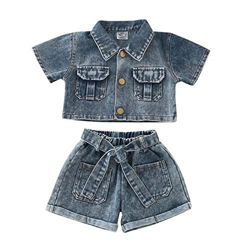 Ensemble été 3 pièces bébé fille en jean avec short et haut 2-5 ans