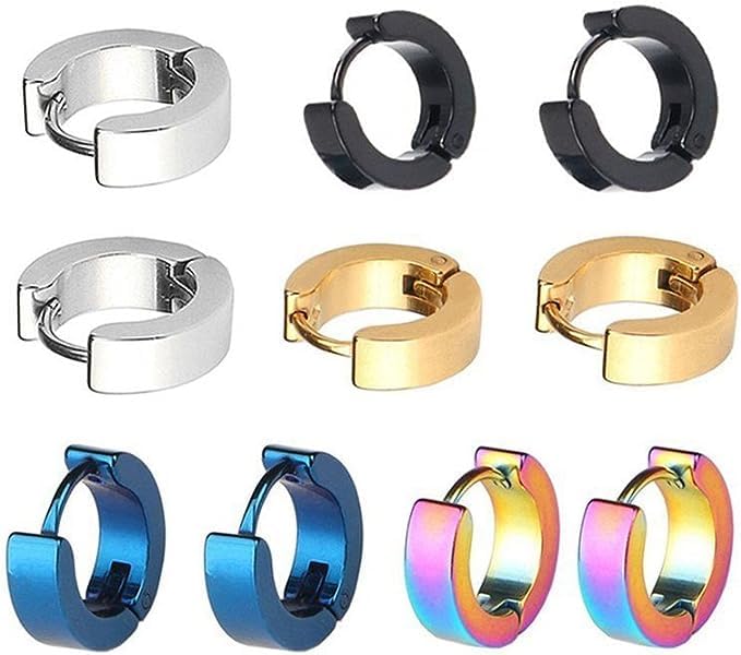 Valentine jewellery Stainless Steel Mens Earrings Combo Black Gold Silver Piercing Screw Bali Stud Hoops Earing Multicolor Earrings Combo for men boys Unisex-image-48