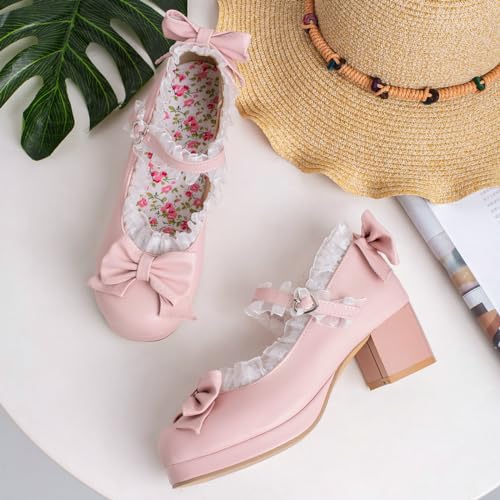 DINTAHA Cute Kawaii Shoes,Platform Mary Janes Chunky,Bow Heels for Women3