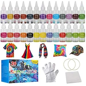 Etmury Tie Dye Kit, 26 Stück DIY Textilfarbe, ungiftig, Vibrant Krawattenfärbe-Set, mit 100 Stücke Gummi Band und 10 Paare Plastikhandschuhe