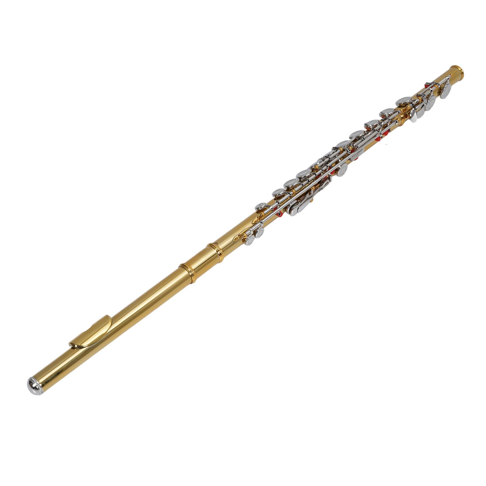 Cosiki Flauta C de Latón de 16 Teclas, Flauta Pulida a Mano con Capa Protectora, Estuche y Kit de Limpieza, Instrumento Musical para Estudiantes Principiantes