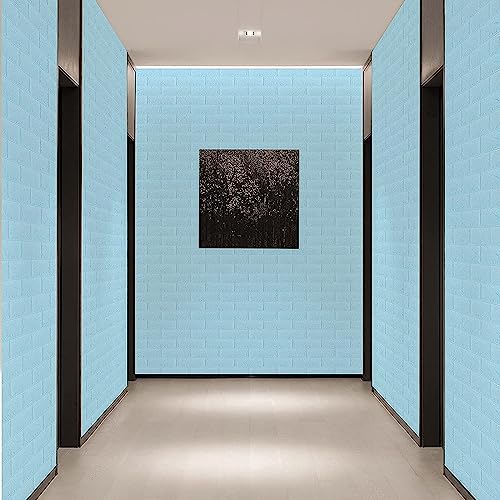 Image of STL Brick Wallpaper - Self Adhesive Pe Foam Brick Design 3D Wall Stickers /Diy Wallpaper For Home Hotel Living Room Bedroom & Cafe ( 70 X 77 Cm, Appx. 5.8Sq Feet) (Blue)-Pack Of 1