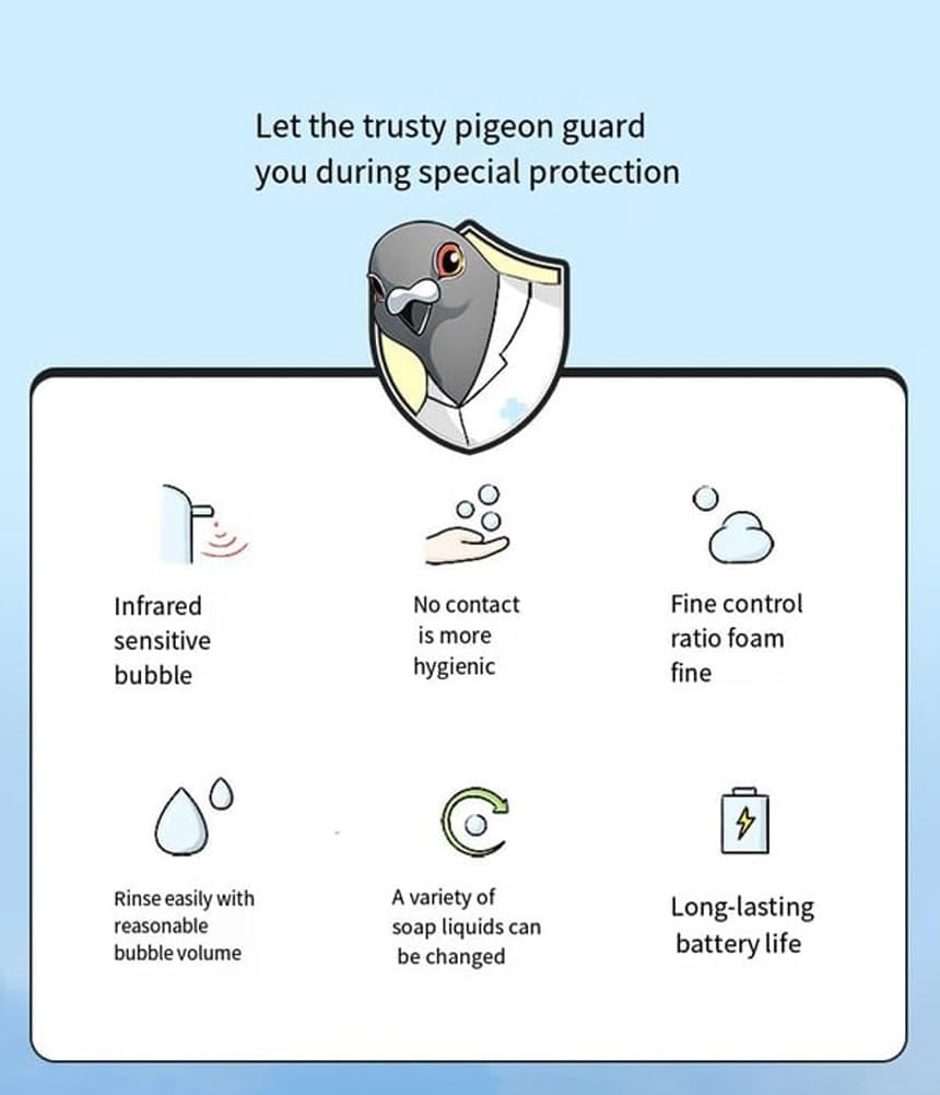 Pigeon Automatyczna myjka do rąk z pianki indukcyjnej, inteligentne gadżety, zabawny dozownik mydła dla gołębi, automatyczny dozownik mydła w piance (niebieski)
