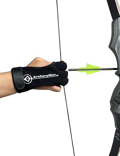 Miniatura 3 de ArcheryMax Protector de tres dedos hecho a mano para jóvenes adultos principiante tiro caza cuero tiro tiro con arco guantes
