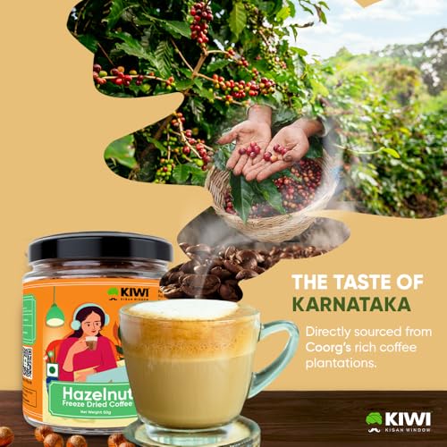 Image of KIWI Kisan Window Hazelnut Freeze Dried Coffee-50g | 100% Arabica Instant Coffee | Rich & Intense Hazelnut Flavoured Coffee | Premium Coffee Beans With Cafe-Quality Taste - 50g