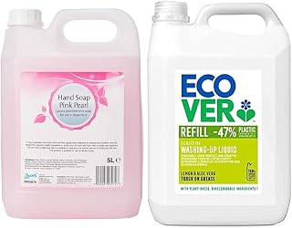 2Work 2W03974 5 L Hand Soap, Pack of 1, Pink Pearl & Ecover Washing Up Liquid Refill, Lemon & Aloe Vera, 5 L