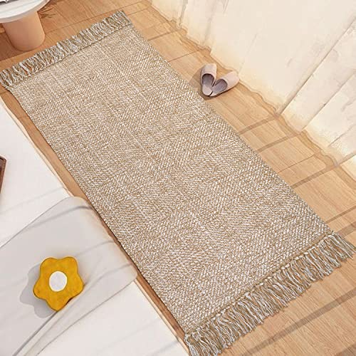 Collive Kitchen Runner Rug, 2' x 4.3' Hand-Woven Reversible Washable Rugs, Tan Cotton Modern Farmhouse Bathroom Mat Hallway Carpets for Foyer Bedroom Entry Back Door Decor - Image 7