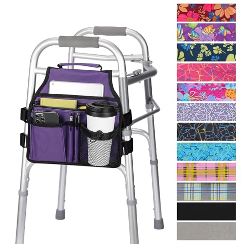 supregear Side Walker Bag, Walker Accessories Bag w/Cup Holder, Folding Walker Basket Waterproof Walker Organizer Caddy Pouch for Most Walker with Side Bar for Seniors, Elderly, Double Sided