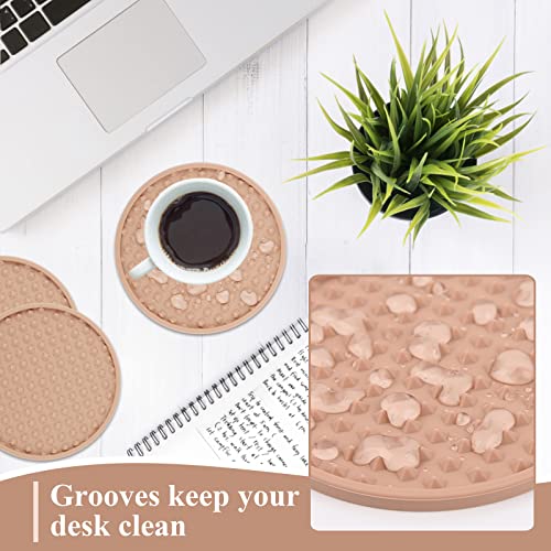 Wayome 6 Pack Silicone Coasters For Drinks, Silicone Coaster Set With Holder, Non-Slip Coasters For Coffee Table, Grooved Pattern Tabletop Protection Coasters For Bar Table(Light Pink) #TOP2