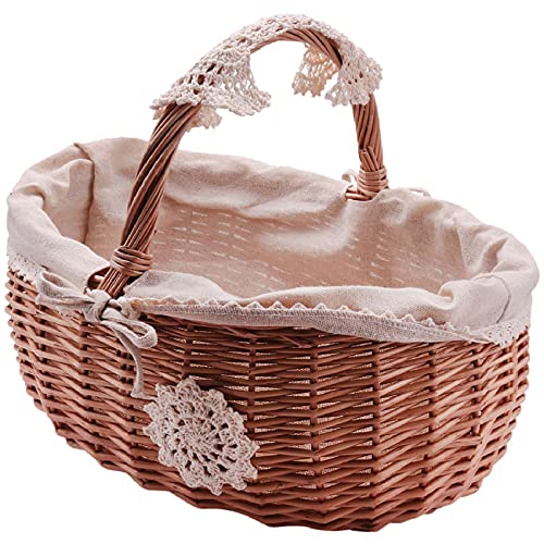 Flisdtry Panier de pique-nique fait à la main en osier tressé pour fruits et courses