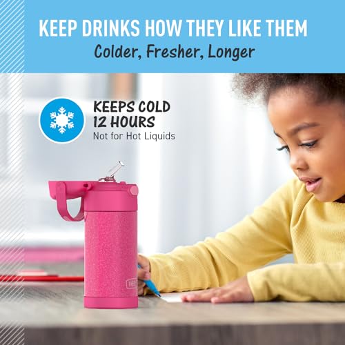 Image of THERMOS FUNTAINER 12 Ounce Stainless Steel Vacuum Insulated Kids Straw Bottle, Pink Glitter