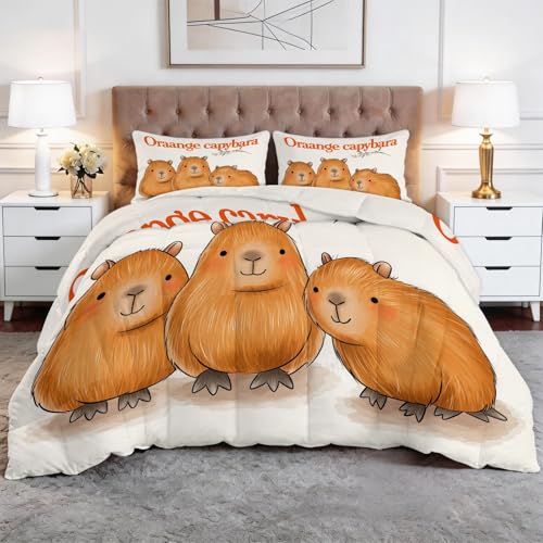 Edredon Animados Capibara Imágenes Prediseñadas Estampado Bedding Edredón Nórdico 220 x 240 cm Funda Nórdica De Fibra 400Gr/M², Transpirable Colcha De Microfibra Para Todas Estaciones, Amarillo