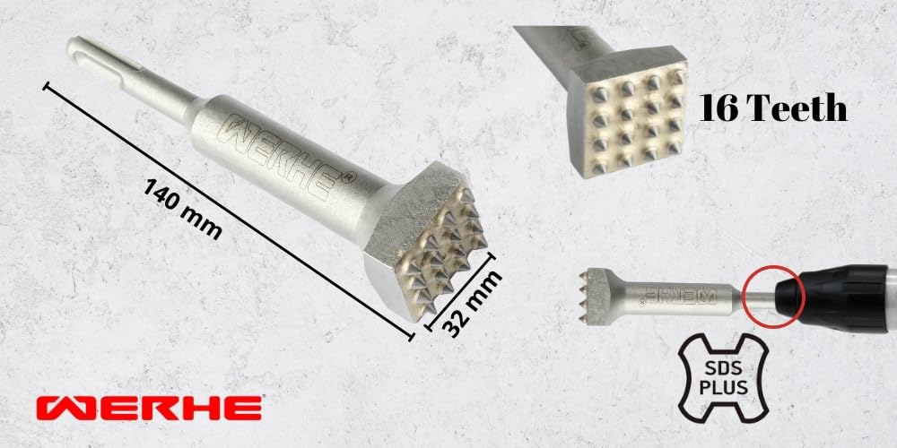 Scalpello a punte WERHE SDS PLUS 16 denti, 140 mm – Per la lavorazione di calcestruzzo e pietra