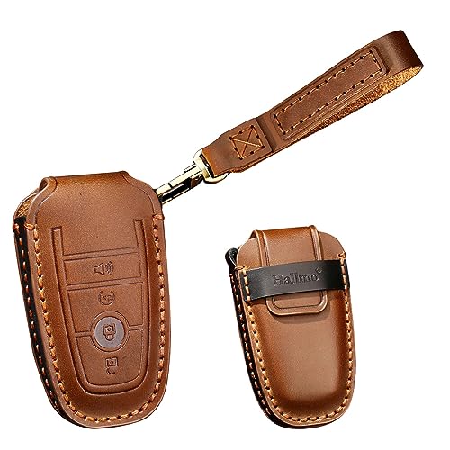 Étui de clé intelligent en cuir Ford Edge Explorer Fusion marron 4 boutons