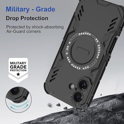 Image of amazon basics Back Case Cover for iPhone 16 | Magnetic Case with Built-in Metal Ring | Supports Mag-Safe Charger, Wallet & Car Mount | Shockproof Hybrid PC + TPU | Black