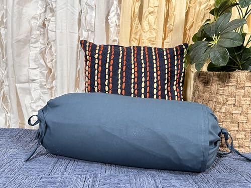 SAFFRON HANDICRAFTS 2 Pcs Cervical Neck Roll Pillow Cover with Drawstring Closures Round Neck Roll Pillow Case Cotton Bolster Pillowcases for Cylindrical Cushion (Grey, 3 x 18 inch (7.5 x 45.5 cm))
