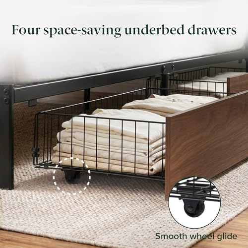 Image of Zinus Kai Platform Bed Frame, Four Underbed Storage Drawers, King | Two-Tier Headboard for Space-Saving Storage, Mood Setting RGB LED Lights, Built-in USB Charging Station, Ambient Night Light
