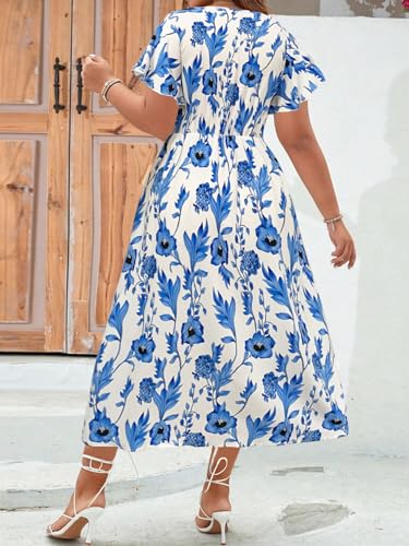 Image of Floerns Women's Plus Size Boho Flutter Short Sleeve Ruffle Hem A Line Midi Dress