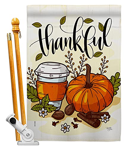Breeze Decor House Flag Set Fall Thanksgiving Turkey Give Thanks Gobble Pumpkin Season Autumntime Cornucopia Decoration Banner Small Garden Yard Gift Double-Sided, Made in USA