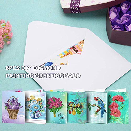 Umbresen 6 Pack 5D Diy Special Shaped Diamond Painting Christmas Birthday Greeting Cards Creative Gift (Flower & Birds 6 Set) #TOP4