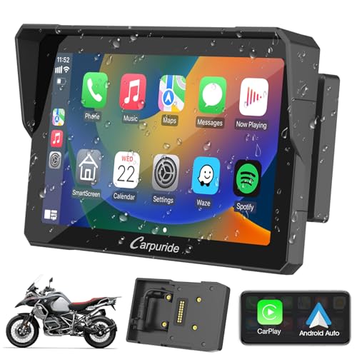 Carpuride W702B Motorcycle Carplay Screen for BMW R1200GS R1250GS S1000XR Motorcycle, 7 inch Waterproof Touchscreen, Portable Carplay/Android Auto GPS Navigation for Motorbike, Dual Bluetooth
