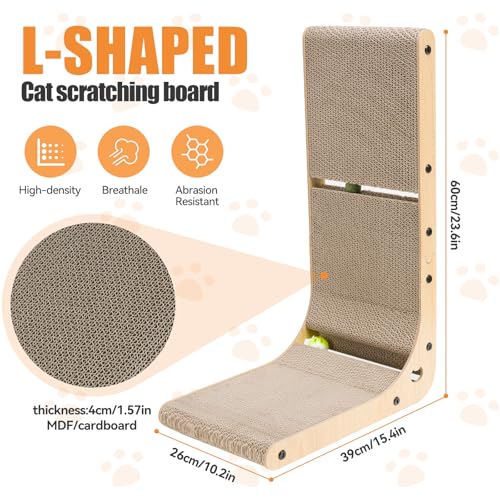 Dimaka Cat Scratching Pad, 60cm Scratcher Board Tall L Shape Vertical Cat Scratch Cardboard with Built-in Catnip Ball and Interactive Toy Ball for All Cats and Kittens - Image 3