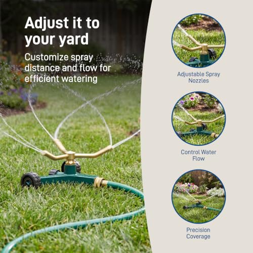 Image of Orbit 58257N Lawn and Garden 3-Arm Metal Sprinkler with Wheel Base