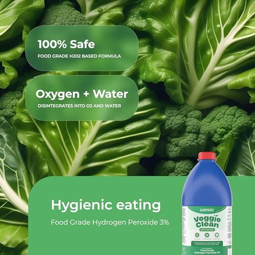 Image of Wesol Veggie Clean Food Grade Hydrogen Peroxide 3% Vegetable and Fruit Wash Liquid, 1L, Surface Disinfectant, Eliminates Mould Bacteria and Dirt
