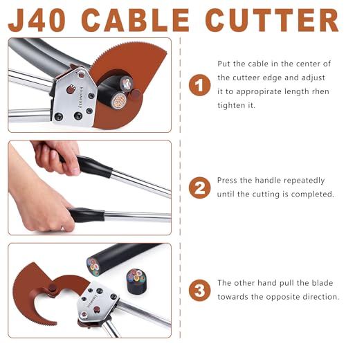 Image of Knoweasy Heavy-Duty Ratcheting Cable Cutters: Efficient J40 Wire Cutter for Large Copper, Aluminum, and Armored Cables up to 300 mm, Perfect for Electrical and Communication Cable Cutting