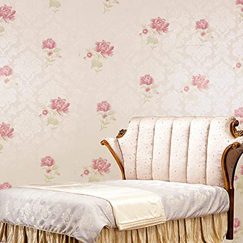 Wolpin Wall Stickers Wallpaper for Bedroom Roses (45 x 500 cm) Peony Damask Valentine's Day Decor Love Self Adhesive, Beige