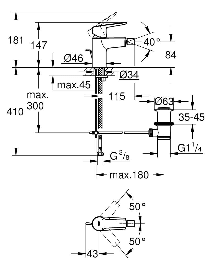 GROHE Start - Einhand-Bidetarmatur (wassersparend, langlebige Oberfläche, Einlochmontage), chrom, 32560002