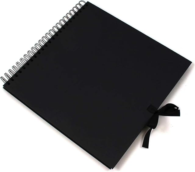 Black Square Kraft 80 Pages Scrapbook Photo Album Spiral Bound Memory Book, Blank Canvas for Your Art, Craft and Design Projects, 150gsm Kraft Paper