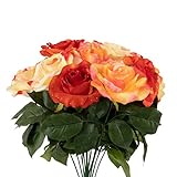 Dash Sensations Combo Beautiful Artificial Flowers, Orange and Yellow Silk Roses - 18” Bouquet – Long Plastic Stem, 18 Heads – Realistic Arrangement for Weddings, Centerpieces, Gifts and More