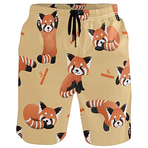 visesunny Men's Beach Short Swim Trunks Cute Red Panda Sports Running Bathing Suits with Mesh Lining